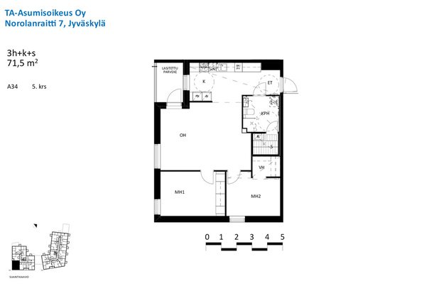 Right of occupancy apartment Jyväskylä Pappilanvuori 3 rooms