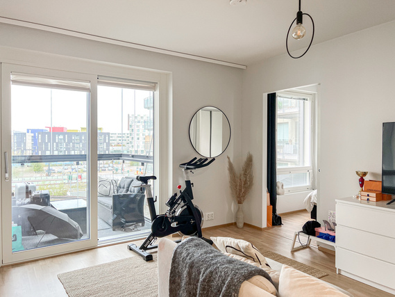 Rental Helsinki Jätkäsaari 2 rooms Neljännen kerroksen moderni koti Jätkäsaaressa, 2023 valmistuneesta taloyhtiöstä.