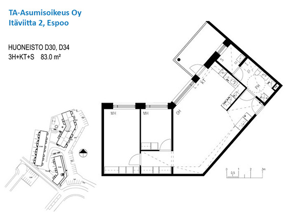 Right of occupancy apartment Espoo Saunalahti 3 rooms