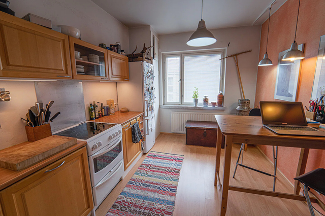 Rental Helsinki Alppiharju 2 rooms Olohuoneessa on ääntä/kaikua eristävä kattomateriaali, joten mm. kotiteatterin äänenlaatu pysyy hyvänä.