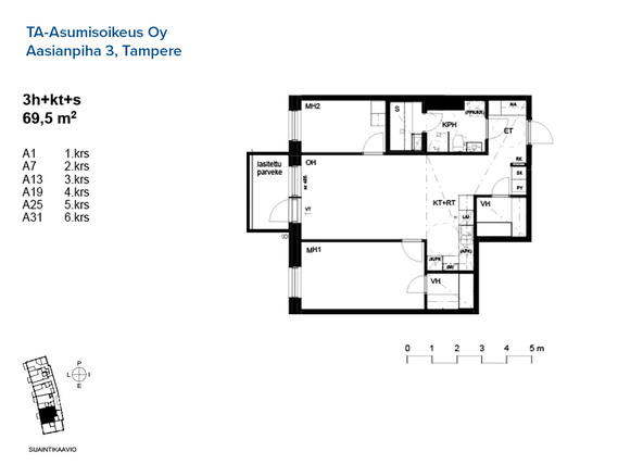 Right of occupancy apartment Tampere Hervanta 3 rooms