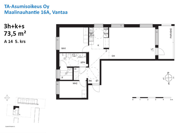 Right of occupancy apartment Vantaa Länsimäki 3 rooms