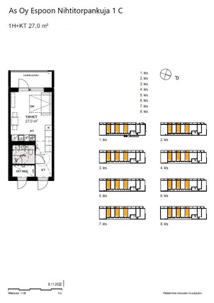 Vuokra-asunto Espoo Kilo Yksiö Pohjakuva