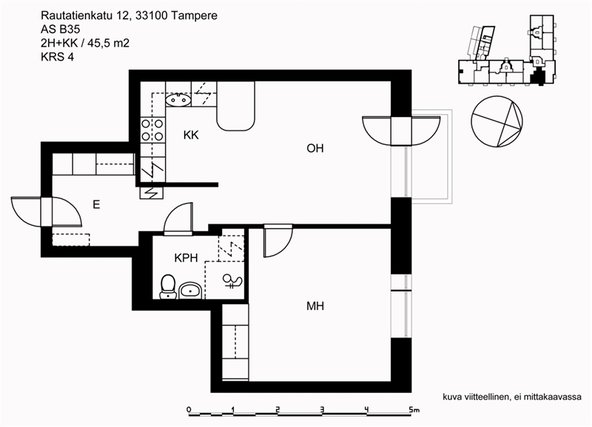 Vuokra-asunto Tampere Keskusta Kaksio Julkisivu Rautatienkadulta