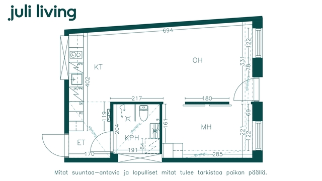 Vuokra-asunto Tampere Tesoma Kaksio Vuokko B65, B75, B85, B95, B103, B111, B119 huoneistokuva