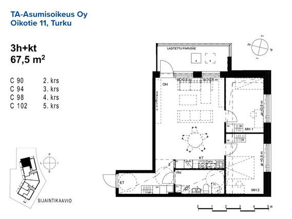 Asumisoikeusasunto Turku Raunistula 3 huonetta