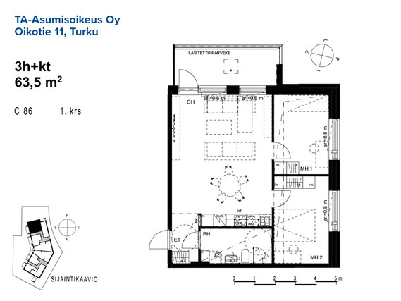 Asumisoikeusasunto Turku Raunistula 3 huonetta