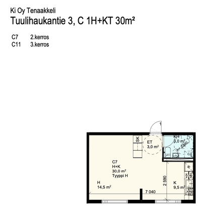 Vuokra-asunto Oulu Kaukovainio Yksiö