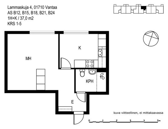 Vuokra-asunto Vantaa Pähkinärinne Yksiö