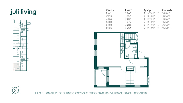 Vuokra-asunto Turku Pukkila 3 huonetta Elegance E283 olohuone