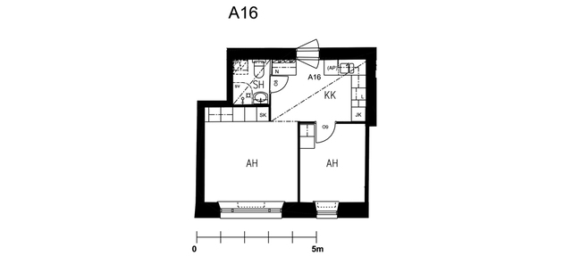 Rental Helsinki Kruununhaka 2 rooms A 16  Liisankatu 14 A 16