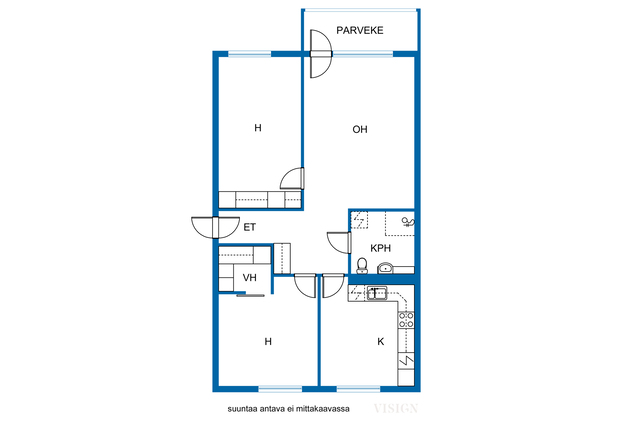 Vuokra-asunto Helsinki Itä-Pasila 3 huonetta Loistosijainnilla Pasilan aseman ja Triplan lähellä, valoisa kolmio läpitalon huoneistossa.