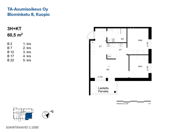 Asumisoikeusasunto Kuopio Petonen 3 huonetta