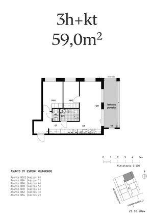 Vuokra-asunto Espoo Finnoo 3 huonetta -