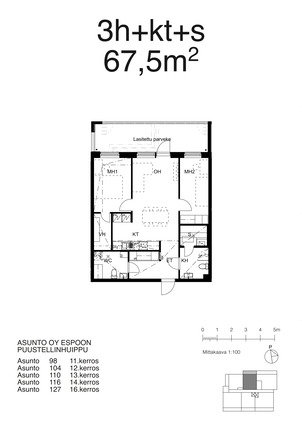 Vuokra-asunto Espoo Leppävaara 3 huonetta -