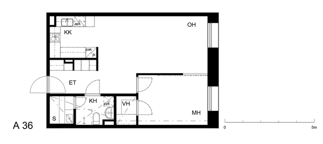 Vuokra-asunto Helsinki Etu-Töölö Kaksio A 36  Apollonkatu 10 A 36