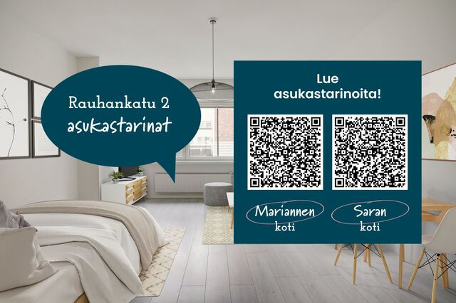 Rental Lahti Keskusta 2 rooms QR-koodista pääset tutustumaan Rauhankadun asukastarinoihin ja aistimaan tunnelmaa!