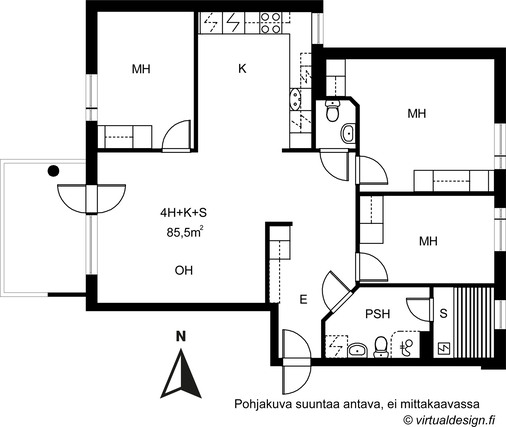 Vuokra-asunto Tampere Hatanpää 4 huonetta Pohjakuva