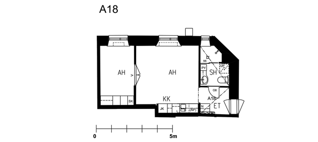 Vuokra-asunto Helsinki Kruununhaka Kaksio A 18  Liisankatu 14 A 18