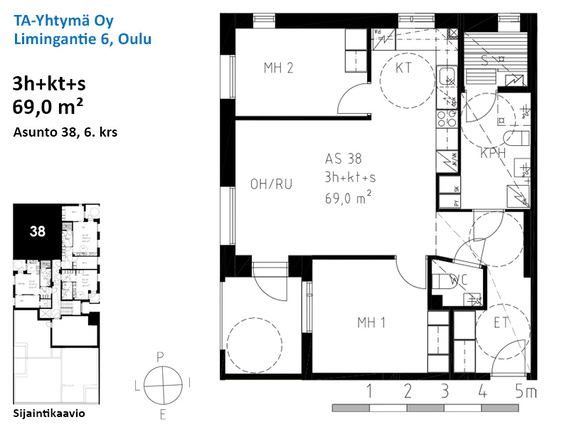 Vuokra-asunto Oulu Limingantulli 3 huonetta