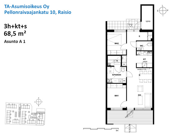 Asumisoikeusasunto Raisio Nuorikkala 3 huonetta