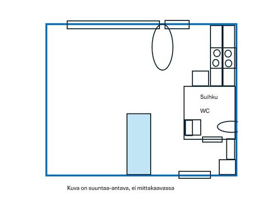 Vuokra-asunto Lahti Kärpänen Yksiö Sähköliesi, Miele-jääkaappipakastin ja pöydällä oleva tiskikone