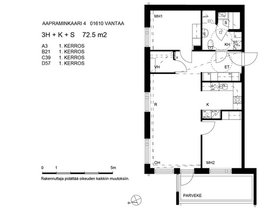 Asumisoikeusasunto Vantaa Kaivoksela 3 huonetta