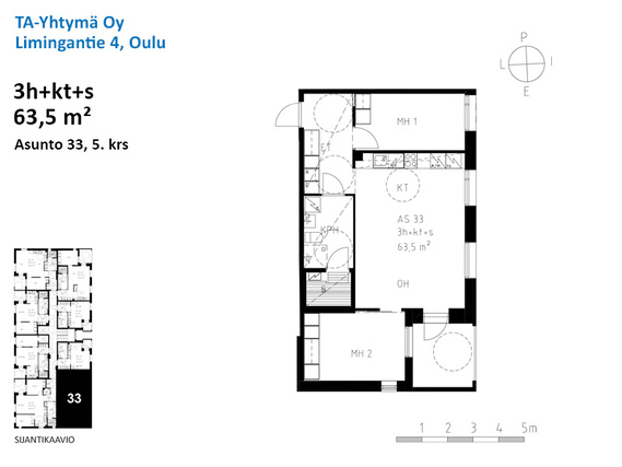 Vuokra-asunto Oulu Limingantulli 3 huonetta