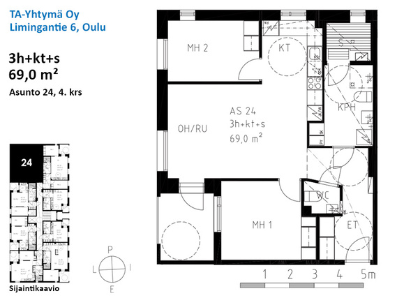 Vuokra-asunto Oulu Limingantulli 3 huonetta