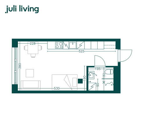 Vuokra-asunto Helsinki Alppiharju Yksiö Digistailattu kuva asunnosta 63, 1h+kt, 27m2