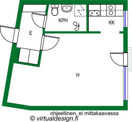 Vuokra-asunto Helsinki Pohjois-Haaga Yksiö Digistailattu olohuone