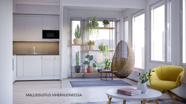 Vuokra-asunto Vantaa Tikkurila Yksiö mallisisustus viherhuoneeseen