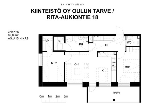 Vuokra-asunto Oulu Ritaharju 3 huonetta