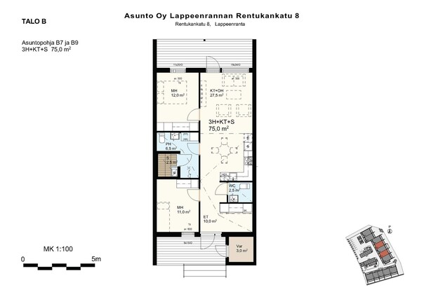 Vuokra-asunto Lappeenranta Kivisalmi 3 huonetta Yleiskuva