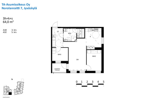 Right of occupancy apartment Jyväskylä Pappilanvuori 3 rooms