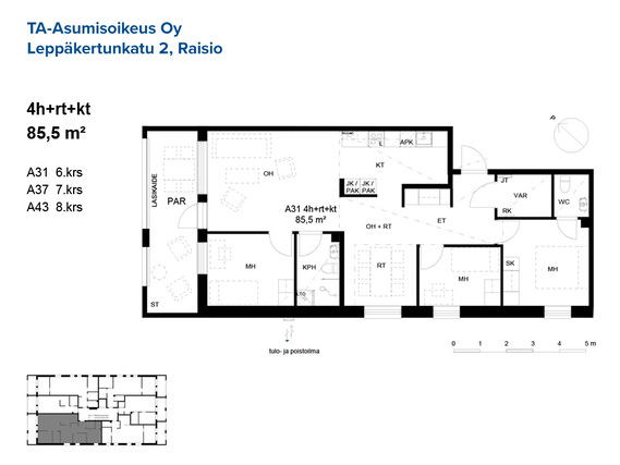 Right of occupancy apartment Raisio Kuloinen 4 rooms