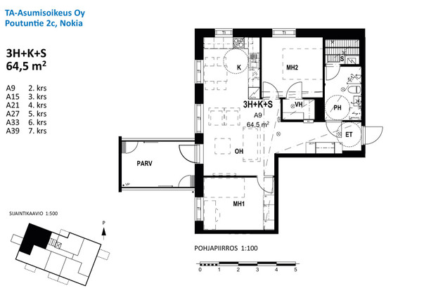 Right of occupancy apartment Nokia Keskusta 3 rooms