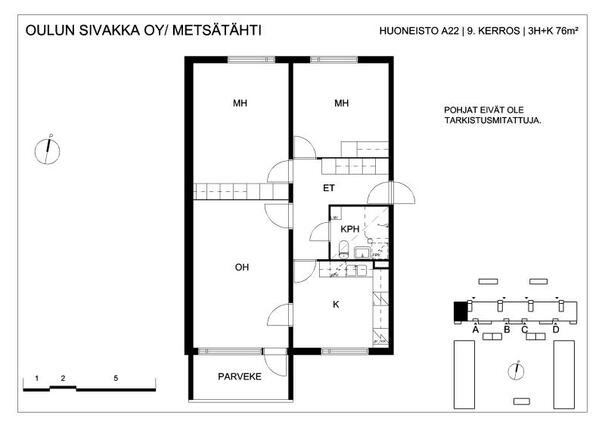 Vuokra-asunto Oulu Rajakylä 3 huonetta