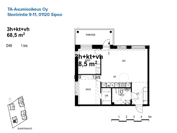 Right of occupancy apartment Sipoo Itäsalmi 3 rooms