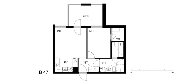 Vuokra-asunto Oulu Vanhatulli Kaksio B 47  Kansankatu 57 B 47