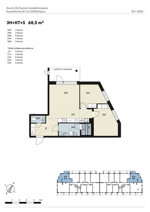 Rental Espoo Karakallio 3 rooms -