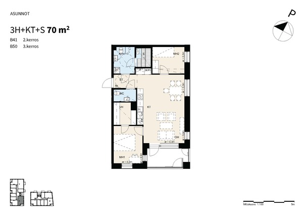 Rental Turku Kirstinpuisto 3 rooms Olohuone