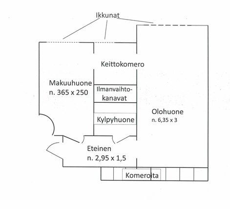 Vuokra-asunto Helsinki Meilahti Kaksio Asunnon pohjapiirustus