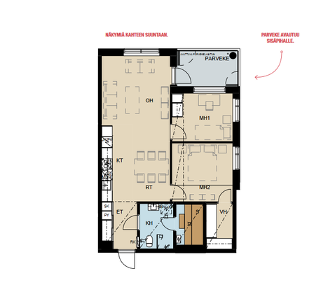 Rental Tampere Keskusta 3 rooms Kuva taloyhtiön vastaavasta asunnosta