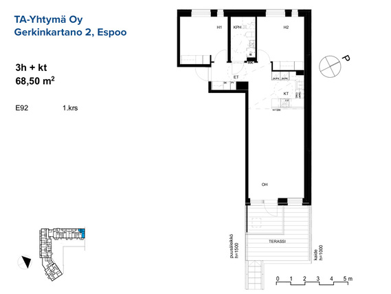 Rental Espoo Mankkaa 3 rooms