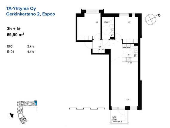 Rental Espoo Mankkaa 3 rooms