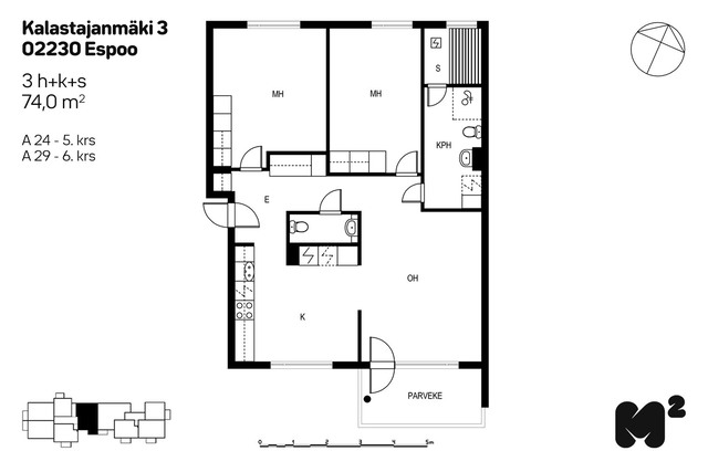 Vuokra-asunto Espoo Matinkylä 3 huonetta