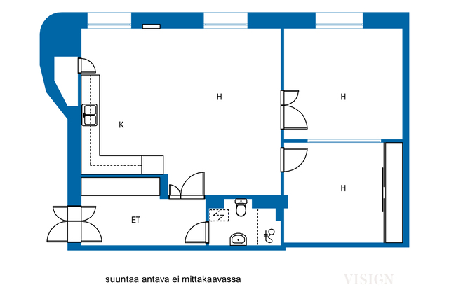 Vuokra-asunto Helsinki Etu-Töölö 3 huonetta Viidennen kerroksen valoisa ja loistavalla sijainnilla oleva kaunis koti.