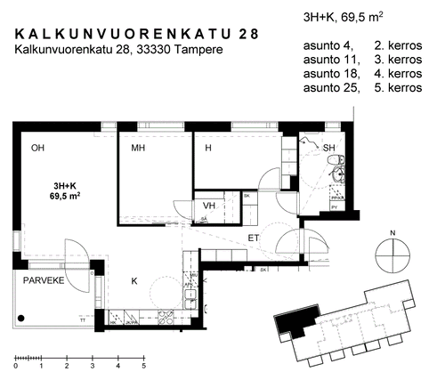 Vuokra-asunto Tampere Kalkku 3 huonetta