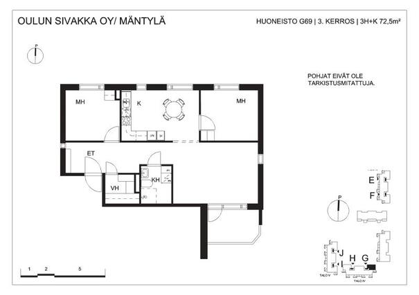 Vuokra-asunto Oulu Mäntylä 3 huonetta